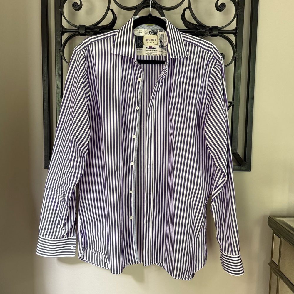 Ted Baker Purple and White Casual Button Down Shirt